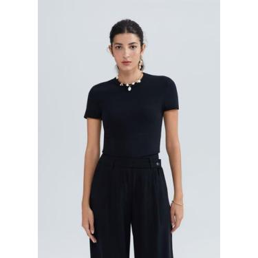 Imagem de Blusa Feminina Manga Curta Slim Em Ribana - Hering, G, Preto