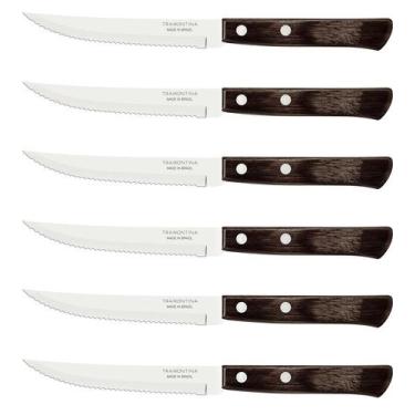 Imagem de Jogo 6 Facas Churrasco Polywood aço Inox Tramontina Com Cabo De Madeir