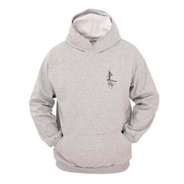 Imagem de Moletom Masculino Com Capuz Canguru Estampa Samurai - Ragor, M, Cinza