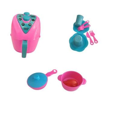 Imagem de Kit Brinquedo Cozinha Infantil Air Fryer Panelinha Frigideira Com Fran