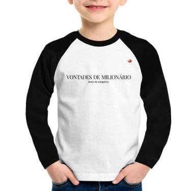 Imagem de Camiseta Raglan Infantil Vontades de milionário, bolso de estagiário M