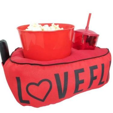 Imagem de Almofada Com Bolso Porta Pipoca Balde + 1 Copo Loveflix Vermelho - Mar