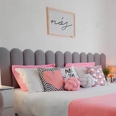 Imagem de Kit Cabeceira Modular Nuvem Estofada Sued Cama Box Casal Queen king So