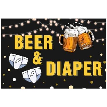 Imagem de Pano de fundo de cerveja e fraldas preto e dourado - decorações de chá de bebê de cerveja e fraldas, tema de urso de fralda, artigos de festa para grávidas
