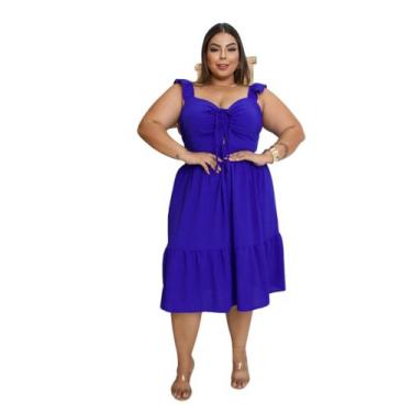 Imagem de Vestido Curto com Alça Babado em Tecido em Duna - Reyn Store, Azul roy