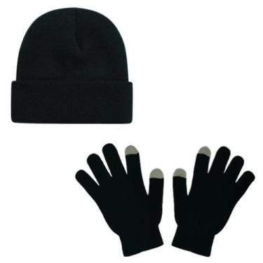 Imagem de Kit frio inverno touca gorro e par de luvas com touch p/cel - DENLEX, 