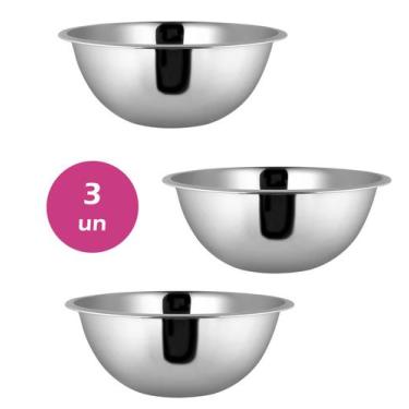 Imagem de Kit 3un BOWL INOX SALADEIRA 22CM VASILHA BACIA COZINHA - YAZI