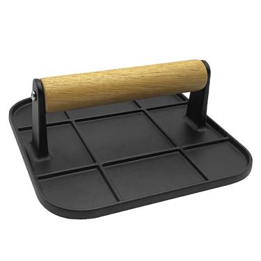 Imagem de MoMoxi Prensa de hambúrguer esmagada com cabo de madeira para grelha, sanduíche, panela antiaderente (quadrado 16 cm x 16 cm)