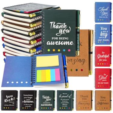 Imagem de Zhanmai 30 conjuntos de presente de equipe para funcionários caderno espiral diários de couro inspiradores presentes de equipe de agradecimento com canetas esferográficas de bambu, abas adesivas