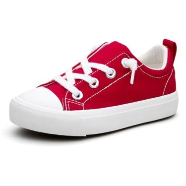 Imagem de Tênis infantil de lona para meninos e meninas sem cadarço para crianças pequenas e grandes, Vermelho, 10 Toddler