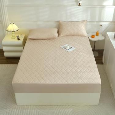 Imagem de Capa protetora de colchão impermeável, lençol de elástico acolchoado de cor sólida, capa à prova de poeira com bolso profundo, protetor de colchão respirável sem ruído - cáqui ||California King: 200 x