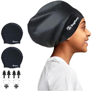 Imagem de Touca de natação infantil extra grande para tranças e dreadlocks, silicone à prova d'água, touca de natação para manter o cabelo seco para crianças, crianças, jovens, meninas, banheira, piscina,