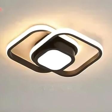 Imagem de Luminária de Teto Moderna LED, Plafon Sobrepor Quadrado, 3 Cores de Luz, Preto
