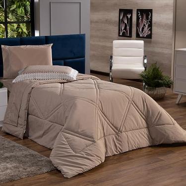 Imagem de Kit Edredom Cobertor SOLTEIRO 02 Peças Liso Florença Guipir Dupla Face com Fronha - Percal Algodão 200 Fios Toque Macio Cheio Grosso (Caqui)