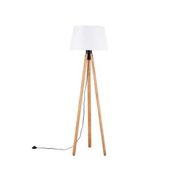 Imagem de Luminária de Chão Tripé 178cm Madeira Castanho Cúpula Branca Madelustr