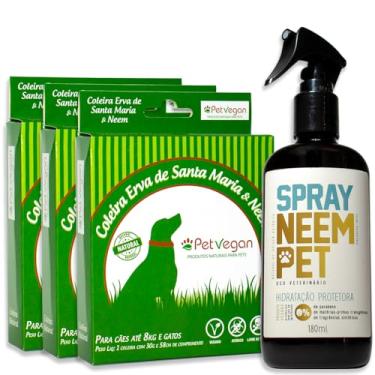 Imagem de Kit Spray Neem Pet + 3 Coleiras Erva de Santa Maria Cães e Gatos