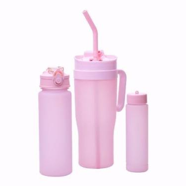 Imagem de Cj  com1 Caneca e 2 Garrafas Squeeze De Plástico Rosa - Lyor