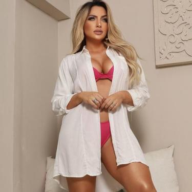 Imagem de Saída de praia camisão feminino chemise manga longa - Gisele Freitas, 