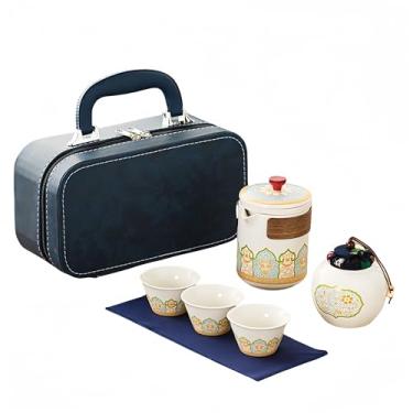 Imagem de Conjunto de chá de porcelana, conjuntos de chá de gongfu, conjunto de chá de porcelana com 1 bule de chá e 1 suporte de chá e 3 xícaras de chá, bolsa de viagem portátil - ideal para presente, viagem,