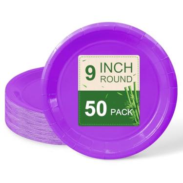 Imagem de LIKAJON 50 pratos de papel roxos, pratos de sobremesa descartáveis de 22 cm para dia dos namorados, festa de chá, chá de bebê, aniversário, casamento, formatura, piquenique, churrasco, festa