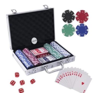 Imagem de Jogo De Poker Maleta 200 Fichas Numeradas 2 Baralhos 5 Dados