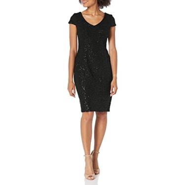 Imagem de Alex Evenings Vestido feminino de coquetel com gola V, comprimento até o joelho, para mãe da noiva (tamanhos pequenos e regulares), Preto com fio, 50