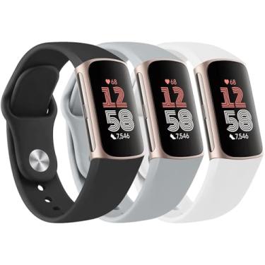 Imagem de Amzpas Pulseiras para Fitbit Charge 6 para mulheres e homens, pacote com 3, pulseira esportiva de silicone macio ajustável à prova d'água para Fitbit Charge 5