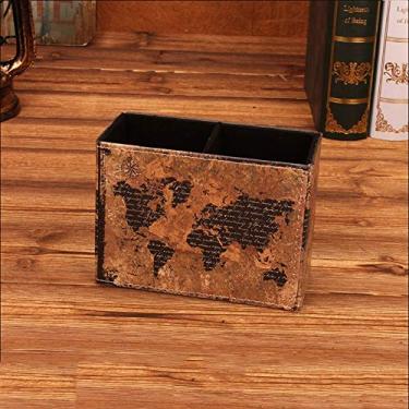 Imagem de Porta-lápis de couro vintage com 2 compartimentos de armazenamento, caneta, copo, mesa, papelaria, caixa de armazenamento de escritório, organizador organizador, para casa, escritório, estudo,