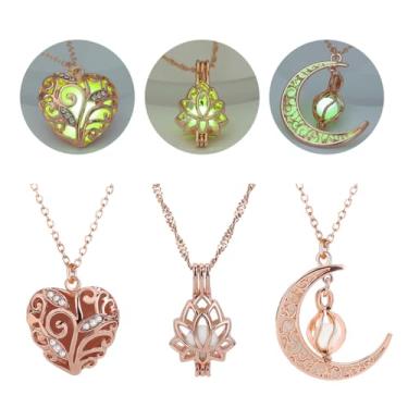 Imagem de SIewee Colar fantasia que brilha no escuro lua crescente, coração e flores - pingentes de joias para mulheres - Colar de fada, bruxas, espaço, Metal, Sem Pedra Preciosa