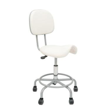 Imagem de Cadeira Mocho Sela C/ Encosto 62cm Estética Dentista Cromada Branco - 