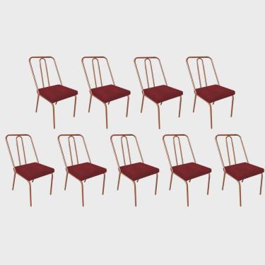 Imagem de Kit 09 Cadeira de Jantar Drika Office Escritório Recepção Ferro Bronze Suede Vermelho -...