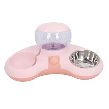Imagem de Conjunto de tigela de água e ração para animais de estimação com dispensador automático de água para gatos e cães pequenos, tigelas duplas inclinadas elevadas, capacidade de 1,4 L, aço inoxidável