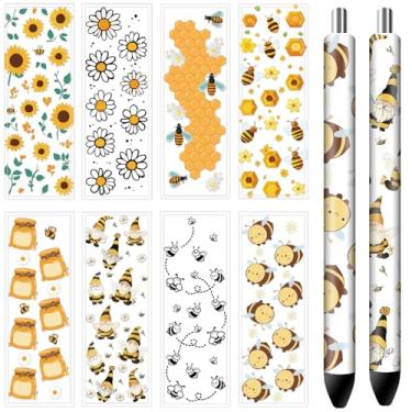 Imagem de CRASPIRE 48 peças UV DTF Pen Wraps Transfer Decalque 8 Estilos Bumble Bee Daisy Girassóis Mel 4,7 × 1,15 cm Impressão HD Impermeável Adesivos de Papel Revestido para Lápis em Branco Personalizado