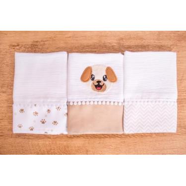 Imagem de Kit 3 Peças Fralda De Boca Para Bebê - Miguel Baby, Cachorro Bege