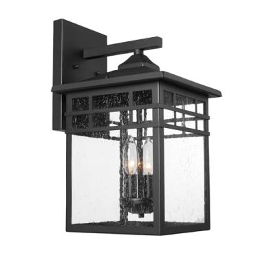 Imagem de Diyel Luminária Externa Para Montagem Em Parede, Arandelas De Parede Pretas Para Iluminação Externa Com Vidro Fosco Para Varanda Frontal, Grande Lanterna De Parede Quadrada À Prova D'Água Para Port