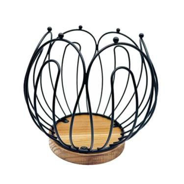 Imagem de Cesta multifuncional de armazenamento de cápsulas de café, grande capacidade com suporte de armazenamento de base de madeira, decoração de bancada de café (tipo A, preto)