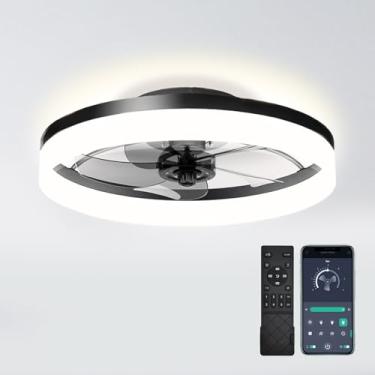 Imagem de lucilynx Ventilador De Teto De Perfil Baixo De 19,7 Polegadas Com Luzes E Controle Remoto, Ventilador De Teto Regulável Fandelier Com Montagem Embutida, Luz De Ventilador Led Sem Lâminas De 3000K-6