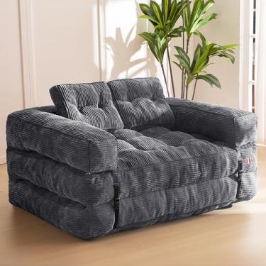 Imagem de MAXYOYO Sofá-cama dobrável, sofá-cama conversível em forma de L com apoio de braço Sofá-cama dobrável com travesseiro, cadeira dobrável portátil confortável para sala de estar, quarto, cinza escuro