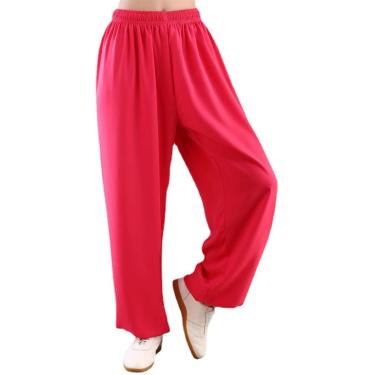 Imagem de Calças Unissex De Tai Chi Confortável De Cor Sólida De Algodão Mais Seda Cintura Elástica Roupas De Artes Marciais Soltas Casuais Leves Com Cordão Calças De Ioga De Praia, 005, S