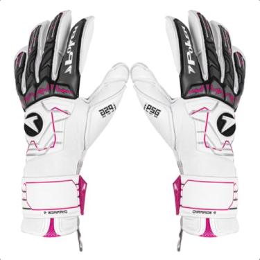 Imagem de Luva Profissional Futebol de Campo Champion 9 Poker Cor: Branca/Rosa Tam:11