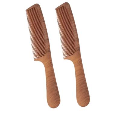 Imagem de Pente de madeira, 2 peças pente de cabelo pente antiestático com dentes finos, grão de madeira para mulheres escova feita à mão pente de madeira para cabelos cacheados grossos e