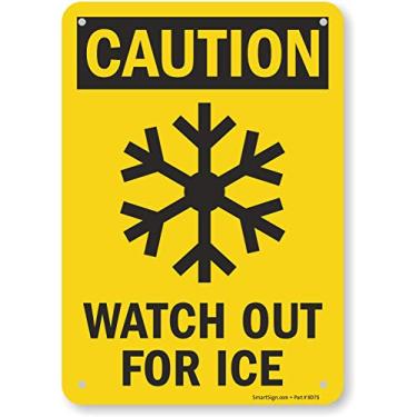 Imagem de SmartSign - S-8165-PL-10 Caution - Cuidado com a placa de gelo | 17,78 cm x 25,4 cm Plástico preto em amarelo