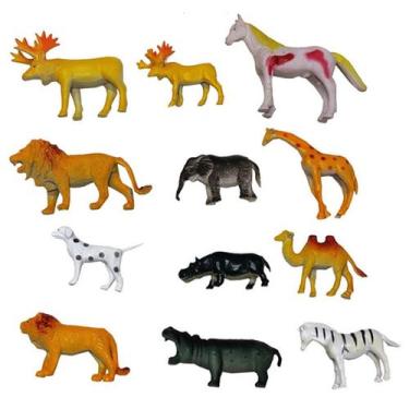 Imagem de 12 Animais Selvagens Reino Aninal Selva Miniatura Leao Zebra - Ark Toy