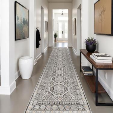 Imagem de Tapete de corredor 3x14 lavável para cozinha: corredor interno oriental com suporte antiderrapante tapete para porta de entrada tapete fino de pilha baixa para quarto, banheiro, sala de estar