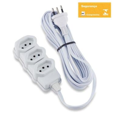 Imagem de Extensão Elétrica Reforçada 5 Metros Tripolar Compact Branca 3p 10a/25