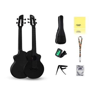 Imagem de VEDO Ukulele de Concerto 23 Polegadas em Fibra de Carbono – Kit Completo para Iniciantes e Viajantes com Mochila, Alça, Capotraste, Afinador, Palhetas e Cordas – Resistente à Água e Leve (Preto)