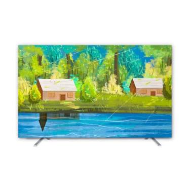 Imagem de HSTANGKY Capa de TV interna para LCD LED moderna decorativa capa de poeira de TV decoração de casa pano de poliéster macio capas de tela de televisão capa de TV elástica montada na parede - floresta