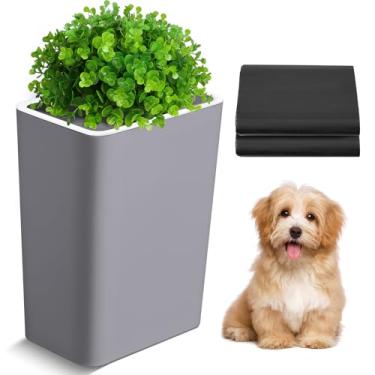 Imagem de Jingmore Cocô de cachorro caixote de lixo externo 10 litros estilo planta lata de lixo para cães com tampa 50 peças sacos de lixo de plástico recipiente interno para cocô de lixo fino para quarto