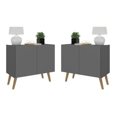 Imagem de Kit 2 Mesas De Cabeceira Retrô 2 Portas Mp4138 Grafite natural