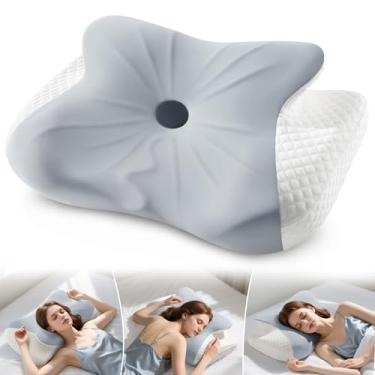 Imagem de Travesseiro de espuma viscoelástica para pescoço e ombro – Travesseiro cervical ergonômico ajustável com gel refrescante, suporte de contorno para pessoas que dormem de lado, costas e estômago